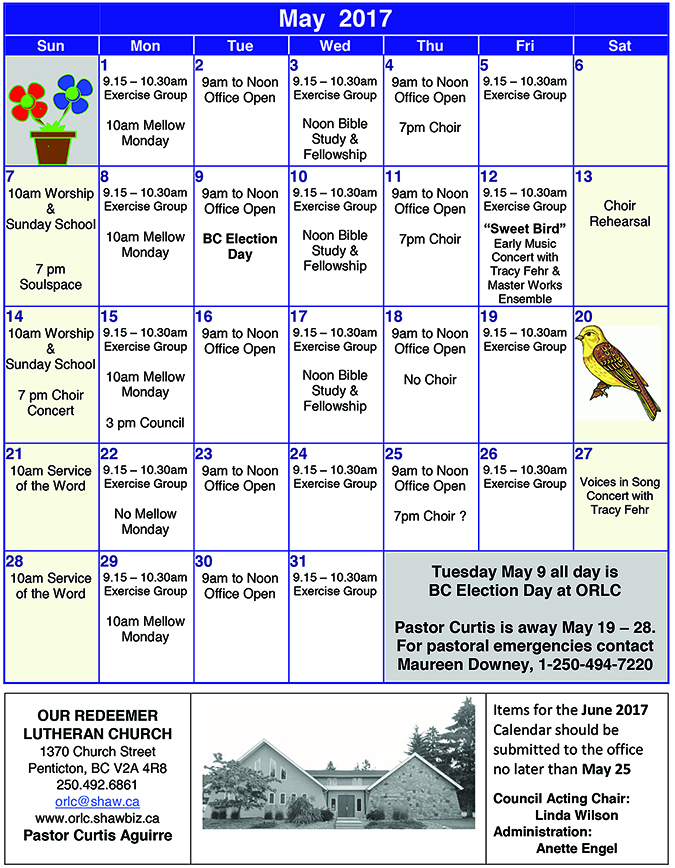 Our Redeemer Lutheran Church, Calendar