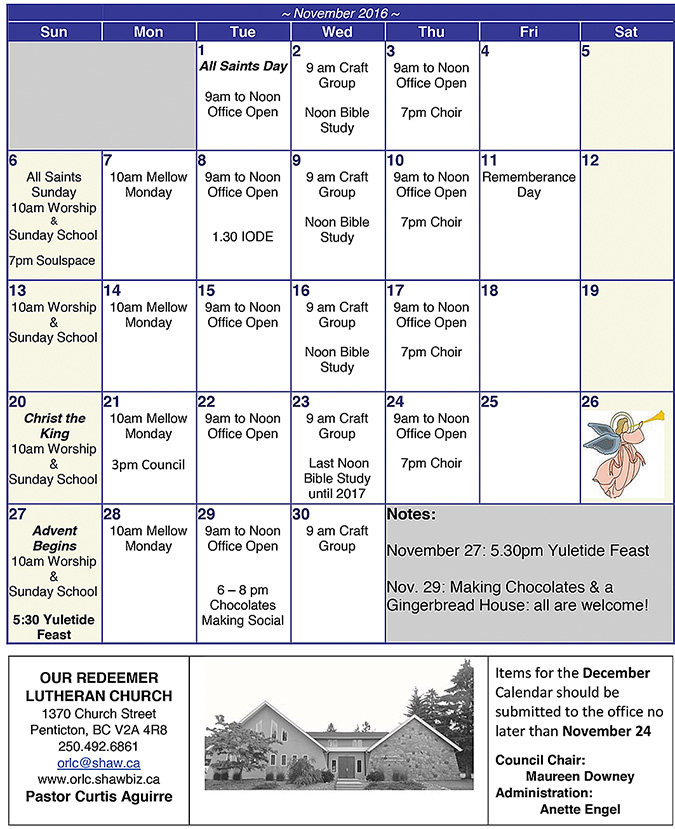 Our Redeemer Lutheran Church, Calendar